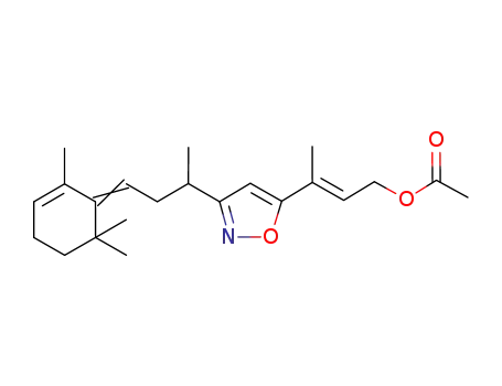 Molecular Structure of 125316-32-7 (3-<(E)-3-(2,6,6-trimethyl-2-cyclohexen-1-ylidene)-1-methyl-1-propyl>-5-<(E)-3-(acetyloxy)-1-methyl-1-propenyl>-isoxazole)
