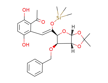 5-C-(2-(2-acetyl-3,6-dihydroxyphenyl)-1-((trimethylsilyl)oxy)ethenyl)-1,2-O-(1-methylethylidene)-3-(phenylmethoxy)-L-threofuranose