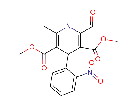 Molecular Structure of 67448-22-0 (3,5-Pyridinedicarboxylic acid,
2-formyl-1,4-dihydro-6-methyl-4-(2-nitrophenyl)-, dimethyl ester)