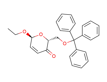 Molecular Structure of 40555-08-6 (ethyl 2,3-dideoxy-6-O-trityl-α-D-glycero-hex-2-enopyranosid-4-ulose)