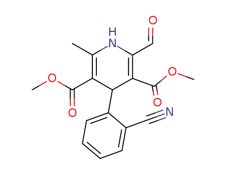Molecular Structure of 67448-19-5 (3,5-Pyridinedicarboxylic acid,
4-(2-cyanophenyl)-2-formyl-1,4-dihydro-6-methyl-, dimethyl ester)