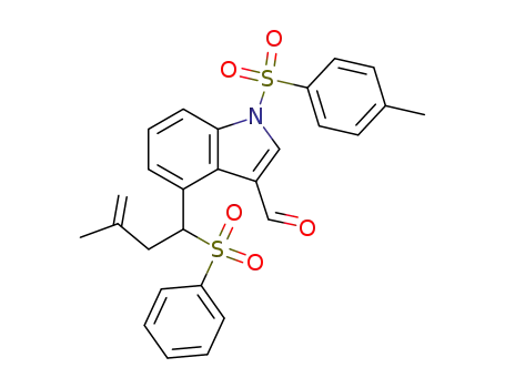 Molecular Structure of 113500-62-2 (1H-Indole-3-carboxaldehyde,
1-[(4-methylphenyl)sulfonyl]-4-[3-methyl-1-(phenylsulfonyl)-3-butenyl]-)