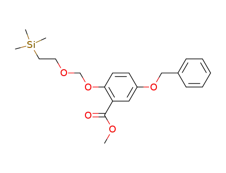 Molecular Structure of 142592-52-7 (Benzoic acid, 5-(phenylmethoxy)-2-[[2-(trimethylsilyl)ethoxy]methoxy]-,
methyl ester)