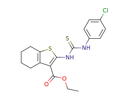 Molecular Structure of 111423-07-5 (N-(4-chlorophenyl)-N'-[3-(ethoxycarbonyl)-4,5,6,7-tetrahydro-1-benzothien-2-yl]carbamimidothioic acid)