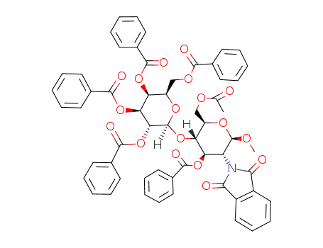 Molecular Structure of 111730-29-1 (methyl 6-O-acetyl-3-O-benzoyl-4-O-(2,3,4,6-tetra-O-benzoylgalactopyranosyl)-2-deoxy-2-phthalimidoglucopyranoside)