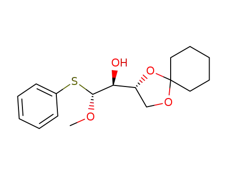 Molecular Structure of 134678-18-5 ((1S,2R)-1-(R)-1,4-Dioxa-spiro[4.5]dec-2-yl-2-methoxy-2-phenylsulfanyl-ethanol)