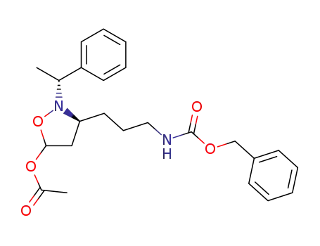 Molecular Structure of 118743-83-2 (5-Acetoxy-3(S)-(4-benzyloxycarbonylaminobutyl)-N-<(R)-(-)-α-methylbenzyl>isoxazolidine)