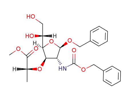 Molecular Structure of 81148-68-7 (benzyl 2-(benzyloxycarbonylamino)-2-deoxy-3-O-<D-1-(methoxycarbonyl)ethyl>-β-D-glucofuranoside)