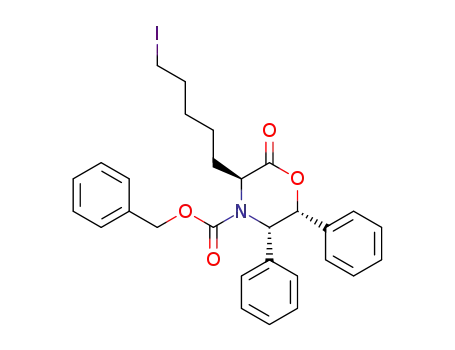 Molecular Structure of 146346-65-8 ((3S,5S,6R)-3-(5-Iodo-pentyl)-2-oxo-5,6-diphenyl-morpholine-4-carboxylic acid benzyl ester)
