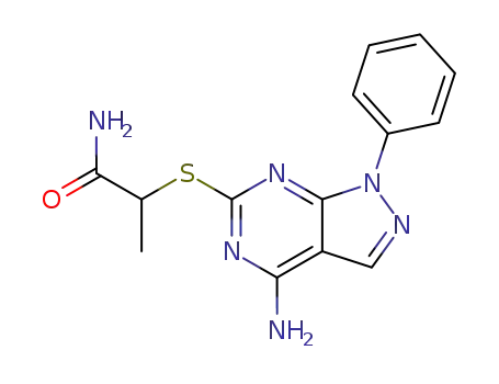 Molecular Structure of 134896-40-5 (2-(4-Amino-1-phenyl-1H-pyrazolo[3,4-d]pyrimidin-6-ylsulfanyl)propionamide)