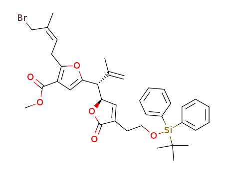 2-((Z)-4-Bromo-3-methyl-but-2-enyl)-5-((R)-1-{(R)-4-[2-(tert-butyl-diphenyl-silanyloxy)-ethyl]-5-oxo-2,5-dihydro-furan-2-yl}-2-methyl-allyl)-furan-3-carboxylic acid methyl ester