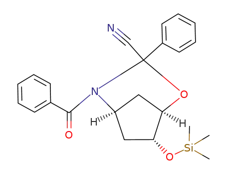 2-Oxa-4-azabicyclo[3.2.1]octane-3-carbonitrile,
4-benzoyl-3-phenyl-7-[(trimethylsilyl)oxy]-