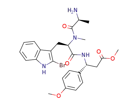Molecular Structure of 134781-91-2 ((R)-3-[(R)-2-[((S)-2-Amino-propionyl)-methyl-amino]-3-(2-bromo-1H-indol-3-yl)-propionylamino]-3-(4-methoxy-phenyl)-propionic acid methyl ester)