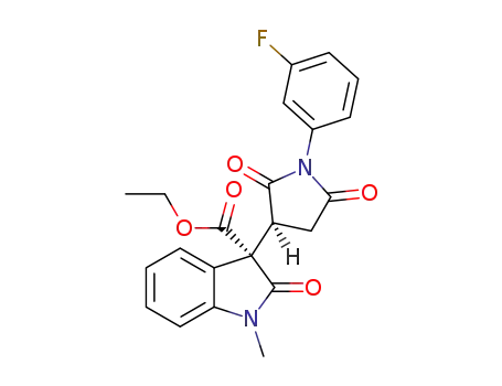 Molecular Structure of 1596355-27-9 (ethyl (3S)-3-[(3S)-1-(3-fluorophenyl)-2,5-dioxopyrrolidin-3-yl]-1-methyl-2-oxo-2,3-dihydro-1H-indole-3-carboxylate)