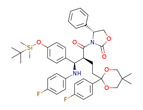 (S)-3-((R)-2-((S)-(4-((tert-butyldimethylsilyl)oxy)phenyl) ((4-fluorophenyl)amino)methyl)-4-(2-(4-fluorophenyl)-5,5- dimethyl-1,3-dioxan-2-yl)butanoyl)-4-phenyloxazolidin-2-one