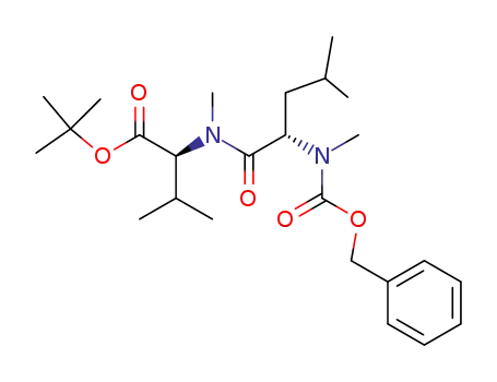 Molecular Structure of 89537-02-0 (L-Valine, N-methyl-N-[N-methyl-N-[(phenylmethoxy)carbonyl]-L-leucyl]-,
1,1-dimethylethyl ester)