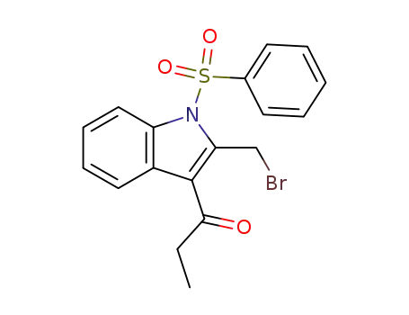 Molecular Structure of 172877-90-6 (1-[2-(bromomethyl)-1-(phenylsulfonyl)-1H-indol-3-yl]propan-1-one)