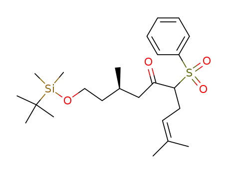 1-t-butyldimethylsilyloxy (R)-3,9-dimethyl (R,S)-6-phenylsulfonyl 8-decen 5-one