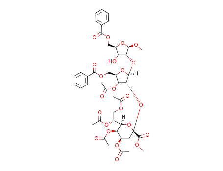 Molecular Structure of 101024-43-5 (methyl O-(methyl 4,5,7,8-tetra-O-acetyl-3-deoxy-α-D-manno-2-octulopyranosylonate)-(2->2)-O-(3-O-acetyl-5-O-benzoyl-β-D-ribofuranosyl)-(1->2)-5-O-benzoyl-β-D-ribofuranoside)