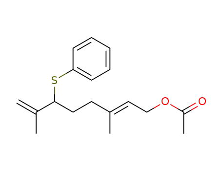 Molecular Structure of 70238-25-4 (2,7-Octadien-1-ol, 3,7-dimethyl-6-(phenylthio)-, acetate, (E)-)