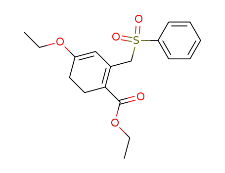 Molecular Structure of 91358-79-1 (1,3-Cyclohexadiene-1-carboxylic acid,
4-ethoxy-2-[(phenylsulfonyl)methyl]-, ethyl ester)