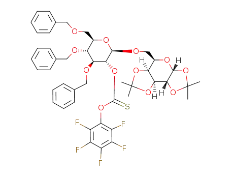 Molecular Structure of 135192-35-7 (O-(3,4,6-tri-O-benzyl-2-O-<(pentafluorophenoxy)thiocarbonyl>-β-D-glucosyl)-(1<*>6)-1,2:3,4-di-O-isopropylidene-α-D-galactopyranose)