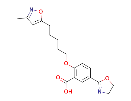 Molecular Structure of 105639-16-5 (5-(4,5-dihydro-1,3-oxazol-2-yl)-2-{[5-(3-methylisoxazol-5-yl)pentyl]oxy}benzoic acid)