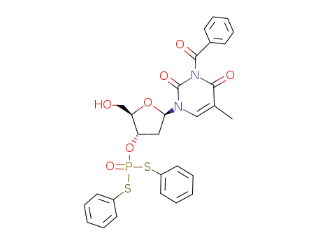 Molecular Structure of 94189-78-3 (Dithiophosphoric acid O-[(2R,3S,5R)-5-(3-benzoyl-5-methyl-2,4-dioxo-3,4-dihydro-2H-pyrimidin-1-yl)-2-hydroxymethyl-tetrahydro-furan-3-yl] ester S,S'-diphenyl ester)