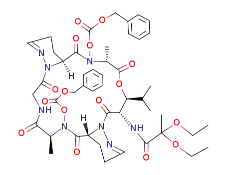 Carbonic acid benzyl ester (6S,9R,16S,17S,20R,23S)-7-benzyloxycarbonyloxy-16-(2,2-diethoxy-propionylamino)-17-isopropyl-6,20-dimethyl-2,5,8,15,19,22-hexaoxo-18-oxa-1,4,7,13,14,21,27-heptaaza-tricyclo[21.4.0.0<sup>9,14</sup>]heptacosa-12,26-dien-21-yl ester