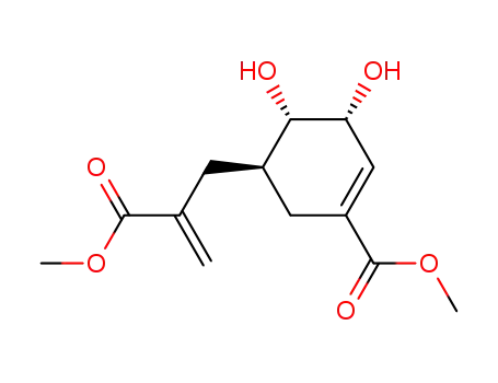 Molecular Structure of 142945-29-7 (methyl 3α,4α-hydroxy-5β-<2-methoxycarbonylprop-1-en-3-yl>-cyclohex-1-ene-1-carboxylate)