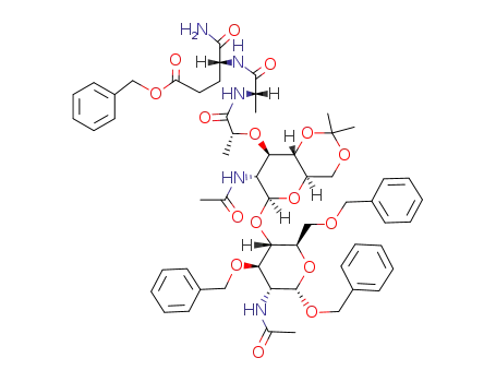 benzyl 2-acetamido-4-O-<2-acetamido-2-deoxy-4,6-O-isopropylidene-3-O-(D-2-propanoyl-L-alanyl-D-isoglutamine benzyl ester)-β-D-glucopyranosyl>-3,6-di-O-benzyl-2-deoxy-α-D-glucopyranoside