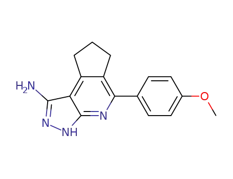 Molecular Structure of 144296-22-0 (5-(4-Methoxy-phenyl)-3,6,7,8-tetrahydro-cyclopenta[d]pyrazolo[3,4-b]pyridin-1-ylamine)