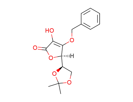 Molecular Structure of 86404-07-1 (O<sup>3</sup>-benzyl-O<sup>5</sup>,O<sup>6</sup>-(1-methylethylidene)-L-ascorbic acid)