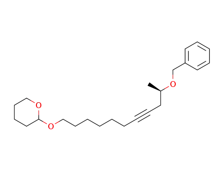 Molecular Structure of 112775-35-6 (2H-Pyran, tetrahydro-2-[[10-(phenylmethoxy)-7-undecynyl]oxy]-, (10R)-)