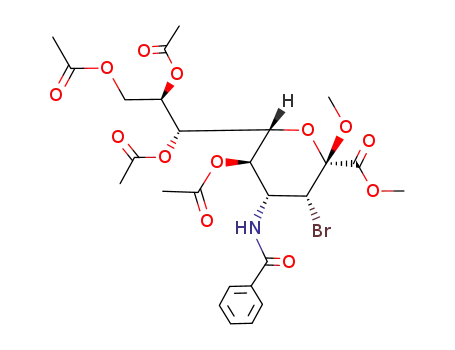 Molecular Structure of 189143-93-9 ((2R,3R,4R,5R,6R)-5-Acetoxy-4-benzoylamino-3-bromo-2-methoxy-6-((1R,2R)-1,2,3-triacetoxy-propyl)-tetrahydro-pyran-2-carboxylic acid methyl ester)