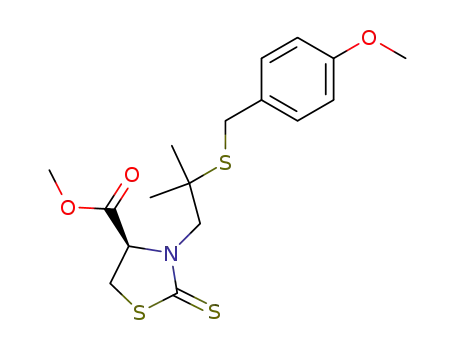 4-Thiazolidinecarboxylic acid,
3-[2-[[(4-methoxyphenyl)methyl]thio]-2-methylpropyl]-2-thioxo-, methyl
ester, (R)-
