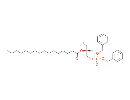 Molecular Structure of 88035-56-7 (Hexadecanoic acid,
2-[[bis(phenylmethoxy)phosphinyl]oxy]-1-(hydroxymethyl)ethyl ester, (R)-)