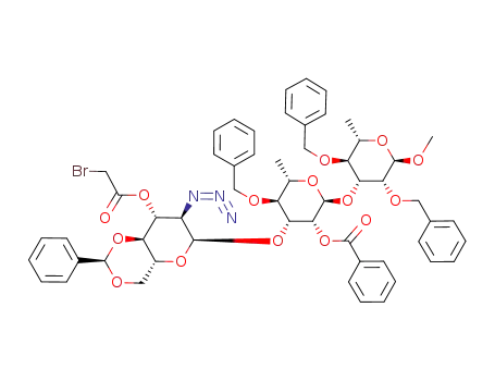 methyl O-(2-azido-4,6-O-benzylidene-3-O-bromoacetyl-2-deoxy-α-D-glucopyranosyl)-(1<*>3)-O-(2-O-benzoyl-4-O-benzyl-α-L-rhamnopyranosyl)-(1<*>3)-2,4-di-O-benzyl-α-L-rhamnopyranoside