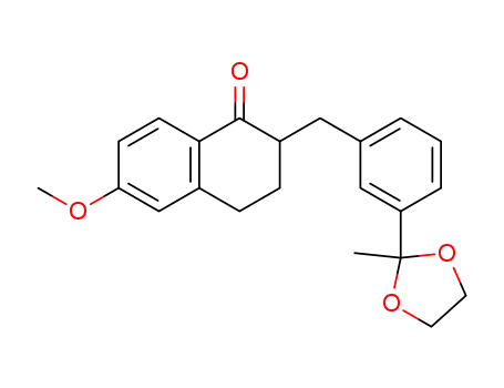 Molecular Structure of 203443-11-2 (6-Methoxy-2-[3-(2-methyl-[1,3]dioxolan-2-yl)-benzyl]-3,4-dihydro-2H-naphthalen-1-one)