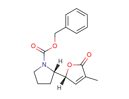 Molecular Structure of 141054-54-8 (rel-(R)-5-<(S)-1'-benzyloxycarbonyl-2'-pyrrolidinyl>-3-methylfuran-2(5H)-one)