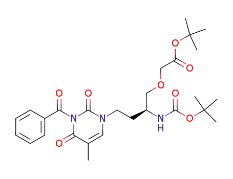 Molecular Structure of 191655-63-7 (tert-butyl 7-(N<sup>3</sup>-benzoylthymin-1-yl)-5S-[N-(tert-butoxycarbonyl)amino]-3-oxaheptanate)