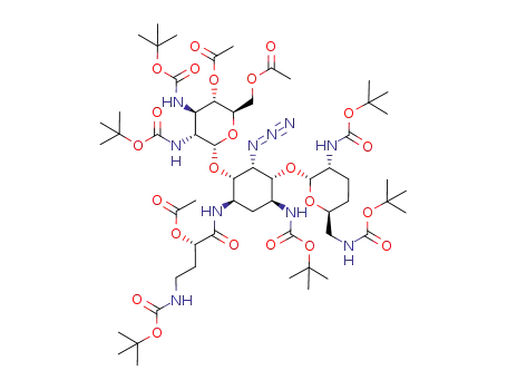 4'',6'',2'''-tri-O-acetyl-3,2',6',3'',4'''-pentakis(N-tert-butoxycarbonyl)-2''-(tert-butoxycarbonyl)amino-5,2''-dideoxy-5-epiazidoarbekacin