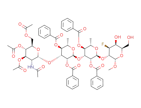 methyl (2-acetamido-3,4,6-tri-O-acetyl-2-deoxy-α-D-glucopyranosyl)-(1->3)-(2,4-di-O-benzoyl-α-L-rhamnopyranosyl)-(1->3)-(2,4-di-O-benzoyl-α-L-rhamnopyranosyl)-(1->2)-3-deoxy-3-fluoro-α-D-galactopyranoside