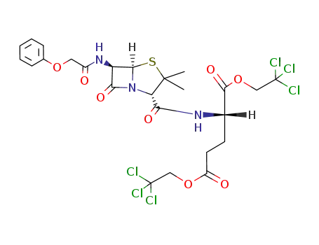 Molecular Structure of 113322-10-4 ((S)-2-{[(2S,5R,6R)-3,3-Dimethyl-7-oxo-6-(2-phenoxy-acetylamino)-4-thia-1-aza-bicyclo[3.2.0]heptane-2-carbonyl]-amino}-pentanedioic acid bis-(2,2,2-trichloro-ethyl) ester)