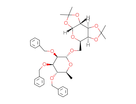 Molecular Structure of 126330-71-0 (6-O-(2,3,4-tri-O-benzyl-L-rhamnopyranosyl)-1,2:3,4-di-O-isopropylidene-α-D-galactopyranose)