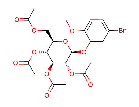 Molecular Structure of 163852-97-9 (Acetic acid (2S,3R,4S,5R,6R)-4,5-diacetoxy-6-acetoxymethyl-2-(5-bromo-2-methoxy-phenoxy)-tetrahydro-pyran-3-yl ester)