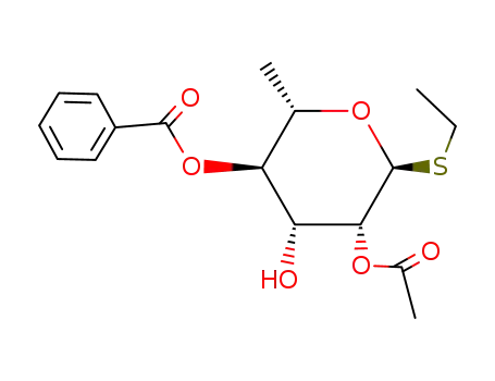 Molecular Structure of 143570-52-9 (ethyl 2-O-acetyl-4-O-benzoyl-1-thio-α-L-rhamnopyranoside)