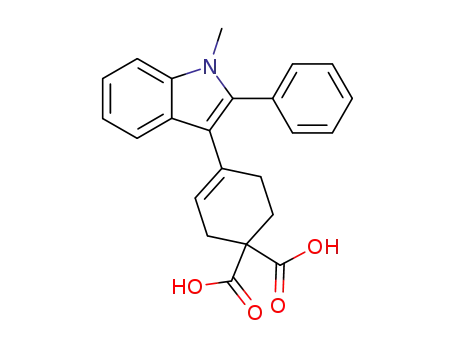 Molecular Structure of 93503-54-9 (4-(1-methyl-2-phenyl-1H-indol-3-yl)-3-cyclohexene-
1,1-dicarboxylic acid)