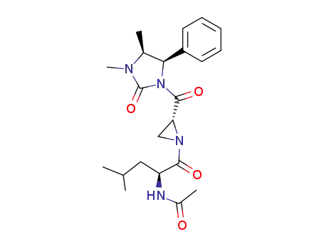Molecular Structure of 260783-98-0 ((4R,5S,2'R,2''S)-1,5-dimethyl-3-{[1'-(2''-acetamido-4''-methylpentanoyl)-2'-aziridinyl]carbonyl}-4-phenylimidazolidin-2-one)