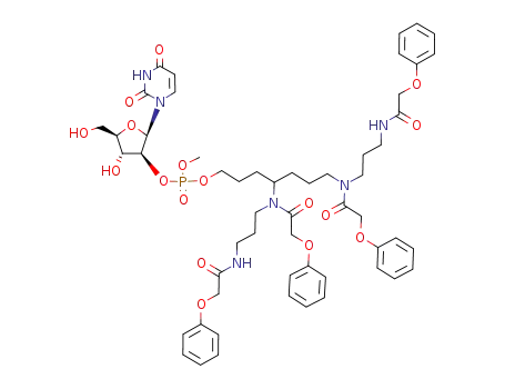 Phosphoric acid 4,7-bis-{(2-phenoxy-acetyl)-[3-(2-phenoxy-acetylamino)-propyl]-amino}-heptyl ester (2R,3S,4R,5R)-2-(2,4-dioxo-3,4-dihydro-2H-pyrimidin-1-yl)-4-hydroxy-5-hydroxymethyl-tetrahydro-furan-3-yl ester methyl ester